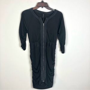 BCBGMAXAZRIA Black Y2K Smocked Bodycon Zip Up Front Dress XS NWOT